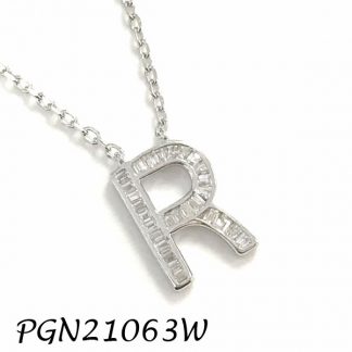 PGN21063W-"R" Baguette Initials CHAIN NECKLACE MIN.$100 -20% 6PCS-30% 12PCS-40%