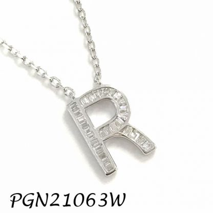 PGN21063W-"R" Baguette Initials CHAIN NECKLACE MIN.$100 -20% 6PCS-30% 12PCS-40%