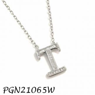 PGN21065W-"T" Baguette Initials CHAIN NECKLACE MIN.$100 -20% 6PCS-30% 12PCS-40%