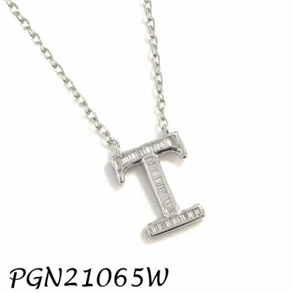 PGN21065W-"T" Baguette Initials CHAIN NECKLACE MIN.$100 -20% 6PCS-30% 12PCS-40%