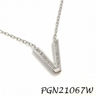 PGN21067W-"V" Baguette Initials CHAIN NECKLACE MIN.$100 -20% 6PCS-30% 12PCS-40%