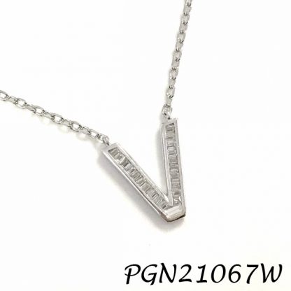PGN21067W-"V" Baguette Initials CHAIN NECKLACE MIN.$100 -20% 6PCS-30% 12PCS-40%