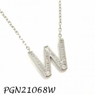 PGN21068W-"W" Baguette Initials CHAIN NECKLACE MIN.$100 -20% 6PCS-30% 12PCS-40%