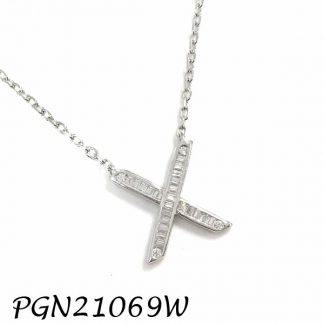 PGN21069W-"X" Baguette Initials CHAIN NECKLACE MIN.$100 -20% 6PCS-30% 12PCS-40%