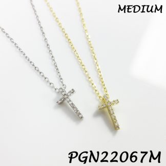 Medium Cross Pave CZ Silver Necklace - PGN22067M