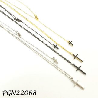 Cross Pave CZ with Back Drop Baby Cross Silver Necklace - PGN22068