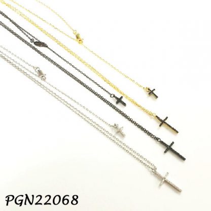 Cross Pave CZ with Back Drop Baby Cross Silver Necklace - PGN22068