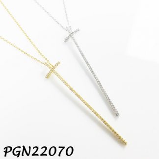 Long Cross Pave CZ Silver Necklace - PGN22070