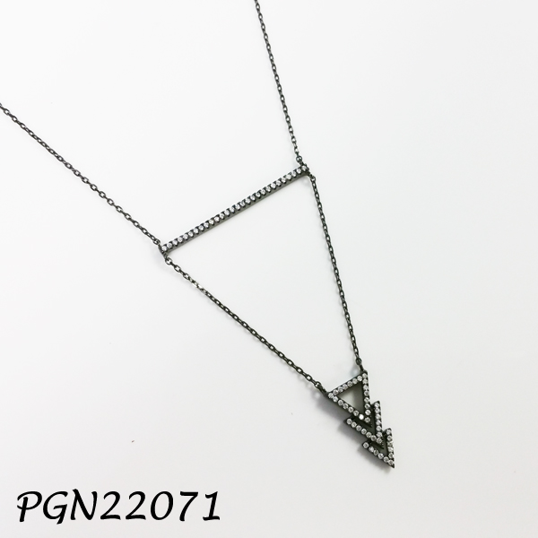 Triangle Lariat Pave CZ Silver Necklace - PGN22071
