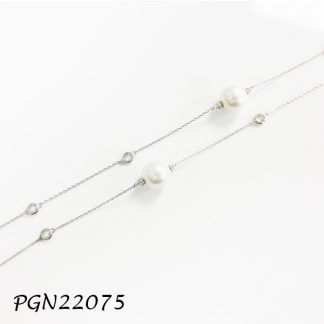 14mm Pearl with Diamond By The Yard CZ Necklace - PGN22075