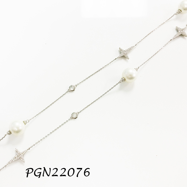 14mm Pearl with North Star Pave CZ Necklace - PGN22076