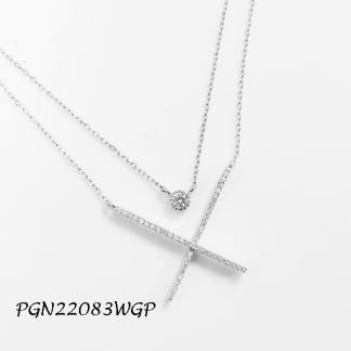 X with Solitaire CZ Double Silver Necklace - PGN22083