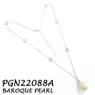 Baroque Pearl Drop with Diamond By The Yard CZ Silver Necklace - PGN22088A