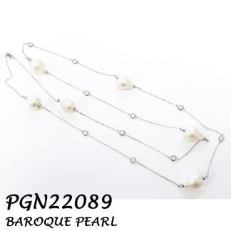 Baroque Pearl with Diamond By The Yard CZ Silver Necklace - PGN22089