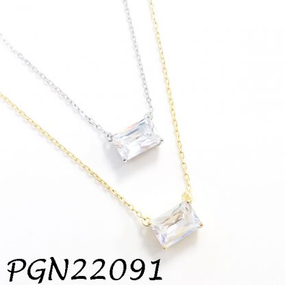 Emerald Cut CZ Solitaire Silver Necklace - PGN22091
