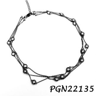 Triple Diamond by the Yard Choker CZ Silver Necklace - PGN22135
