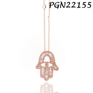 Hamsa Baguette CZ Silver Necklace - PGN22155