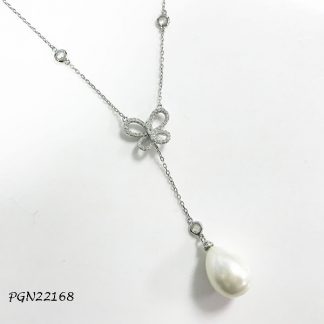 Butterfly Pearl Drop CZ Necklace - PGN22168