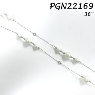 Pearl Long Silver Necklace - PGN22169