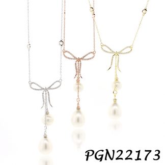Bow Shaped Pearl Pave Necklace - PGN22173
