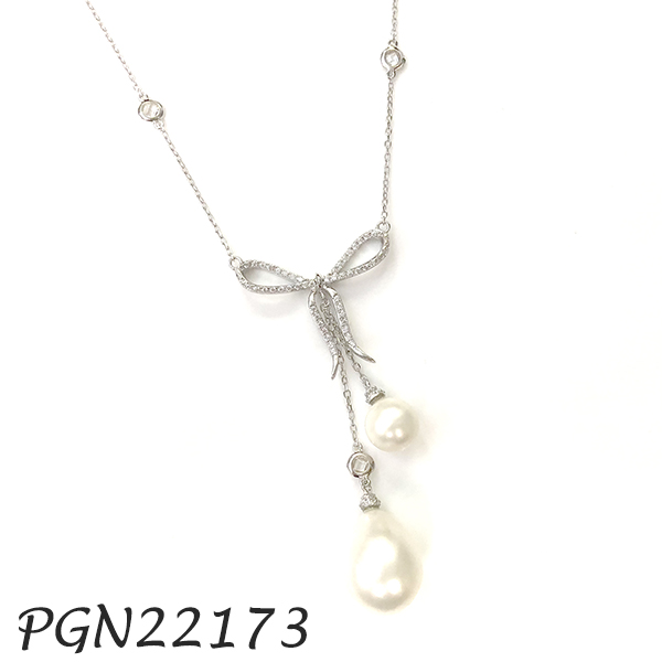 Bow Shaped Pearl Pave Necklace - PGN22173