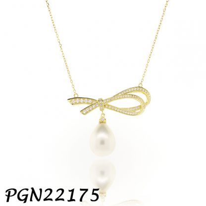 Bow Shaped Pearl Pave Necklace - PGN22175