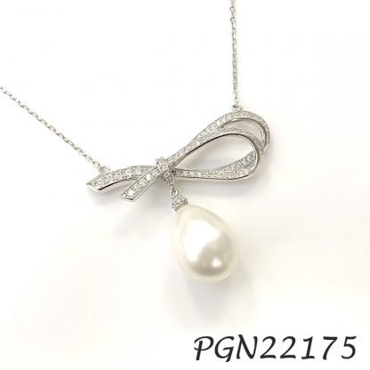 Bow Shaped Pearl Pave Necklace - PGN22175