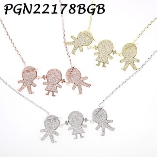 Boy Girl Boy Pave CZ Kids Necklace - PGN22178BGB