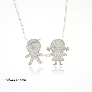 Boy & Girl Pave CZ Kids Necklace - PGN22178BG