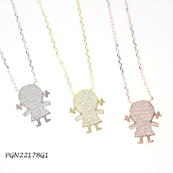 1 Girl Pave CZ Kid Necklace - PGN22178G1