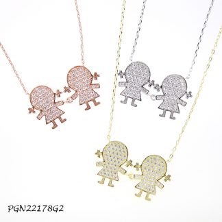 2 Girls Pave CZ Kids Necklace - PGN22178G2
