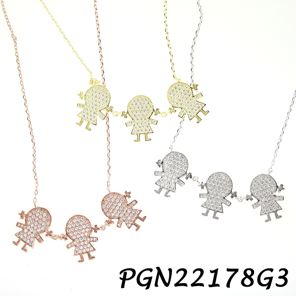 3 Girls Pave CZ Kids Necklace - PGN22178G3