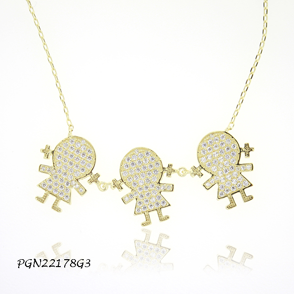 3 Girls Pave CZ Kids Necklace - PGN22178G3