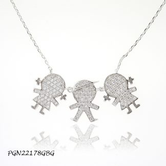Girl Boy Girl Pave CZ Kids Necklace - PGN22178GBG