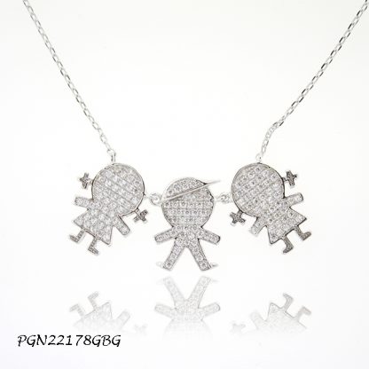 Girl Boy Girl Pave CZ Kids Necklace - PGN22178GBG