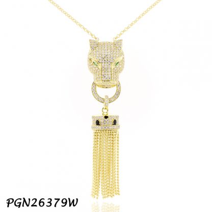 Panther Pave Tassel Lariat Necklace - PGN26379W