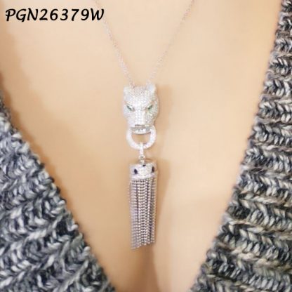 Panther Pave Tassel Lariat Necklace - PGN26379W