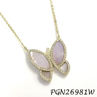 Butterfly Pink Mother Of Pearl Pave CZ Necklace - PGN26981W