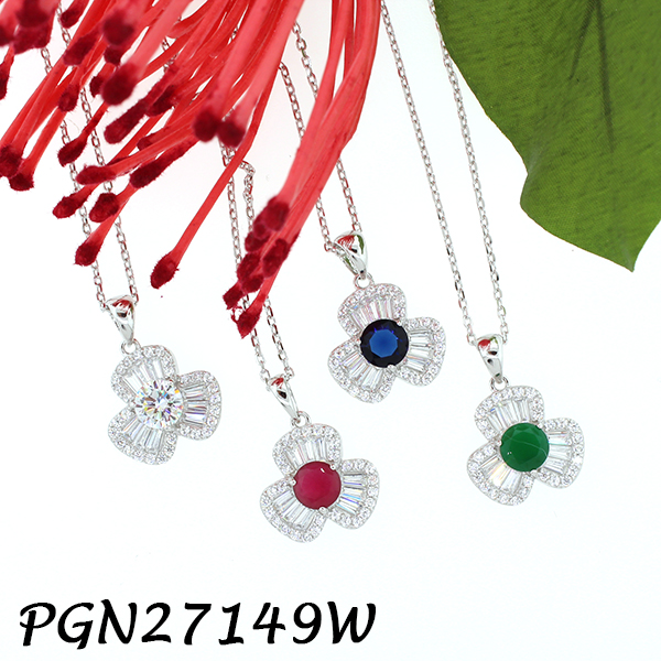 Color CZ Baguette Flower Necklace - PGN27149W