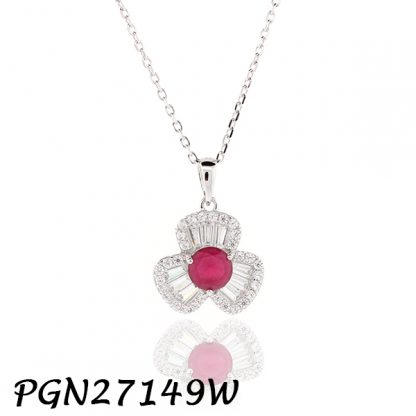 Color CZ Baguette Flower Necklace - PGN27149W