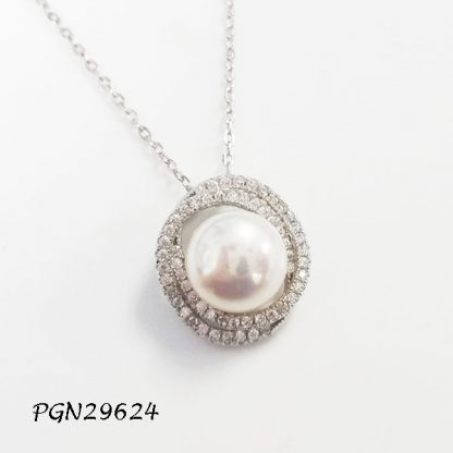 Swirl Pave CZ Fresh Water Pearl Necklace - PGN29624