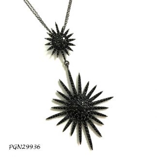 Large Star Pave Black Spinel CZ with Double Chain Necklace